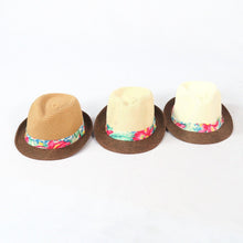 Load image into Gallery viewer, หมวกสานปานามาปีกสั้นแถบลาย - Two Tone Summer Hat with Floral Band