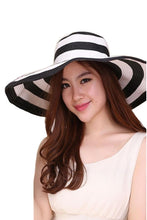 Load image into Gallery viewer, หมวกสานปีกกว้างชายทะเลลายเส้น - Summer Striped Straw Hat Floppy Big Brim Hat