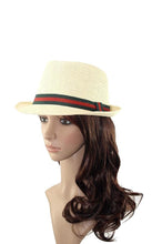 Load image into Gallery viewer, หมวกสานปานามาปีกสั้นแถบลาย - Red Stripe Band Panama Hat