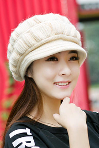 หมวกไหมพรมถักขนกระต่ายบุขน - Fleece Lining Rabbit Hair Knitted Cap