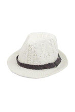 Load image into Gallery viewer, หมวกถักไหมพรม ทรงปานามาคาดหนัง - knitted wool Fedora Hat