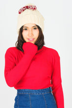 Load image into Gallery viewer, หมวกไหมพรมทรงบีนนี่แต่งปอมโบว์แดง - Winter Black Pom Pom Knit Beanie Hats With Red Bow