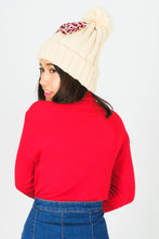 Load image into Gallery viewer, หมวกไหมพรมทรงบีนนี่แต่งปอมโบว์แดง - Winter Black Pom Pom Knit Beanie Hats With Red Bow