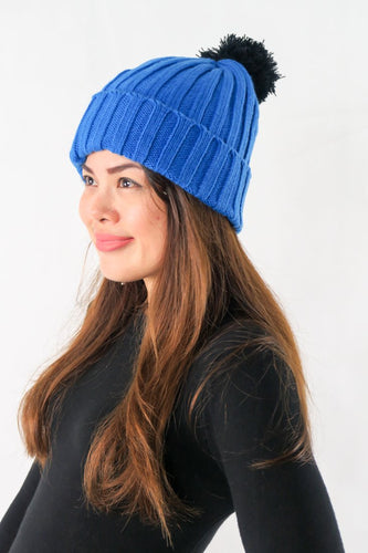 หมวกไหมพรมทรงบีนนี่แต่งปอม - Winter Black Pom Pom Knit Beanie Hats