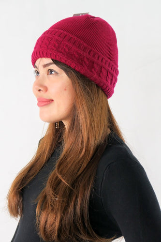 หมวกไหมพรมถักลายเปีย บุด้านในสำหรับกันหนาว - Unisex Cable Knit Fleece Lining Knit Beanie Ski Hat