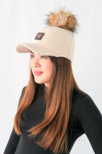 หมวกไหมพรม เเต่งปอม - Hair Knitted Cap