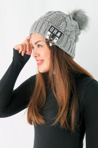 หมวกไหมพรมแต่งปอม บุขนหนาด้านใน - Winter Fleece Lining Beanie Hat with Pom