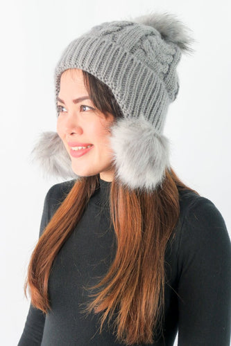 หมวกไหมพรมแต่งปอม บุขนหนาด้านใน - Winter Fleece Lining Beanie Hat with Pom