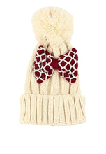 Load image into Gallery viewer, หมวกไหมพรมทรงบีนนี่แต่งปอมโบว์แดง - Winter Black Pom Pom Knit Beanie Hats With Red Bow